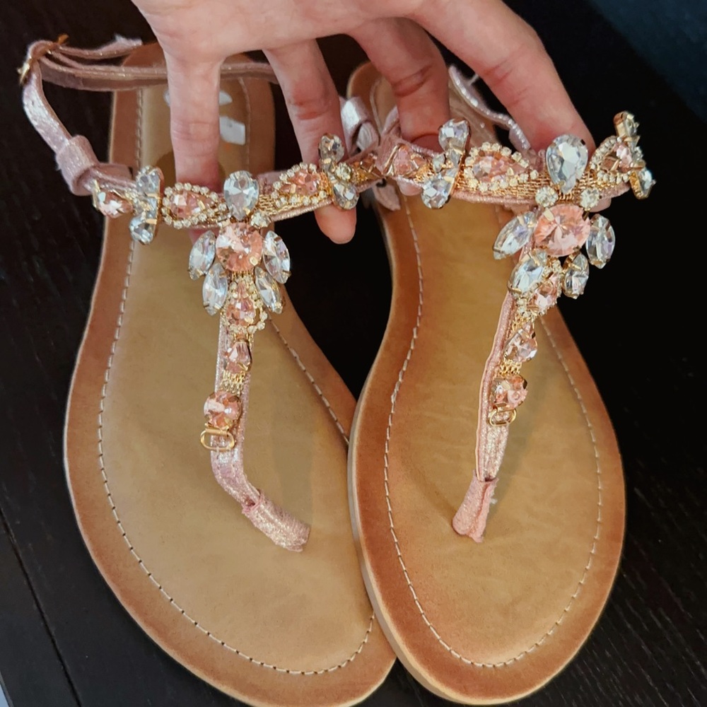 GC SHOES slippers sandals with diamonds pink leather flat comfortable shinny